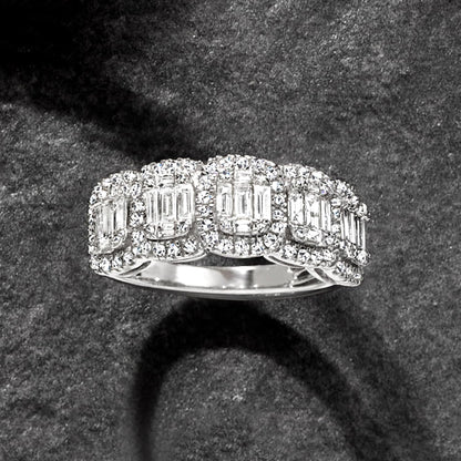 1.00 Ct. T.W. round and Baguette Diamond Ring in Sterling Silver. Size 8