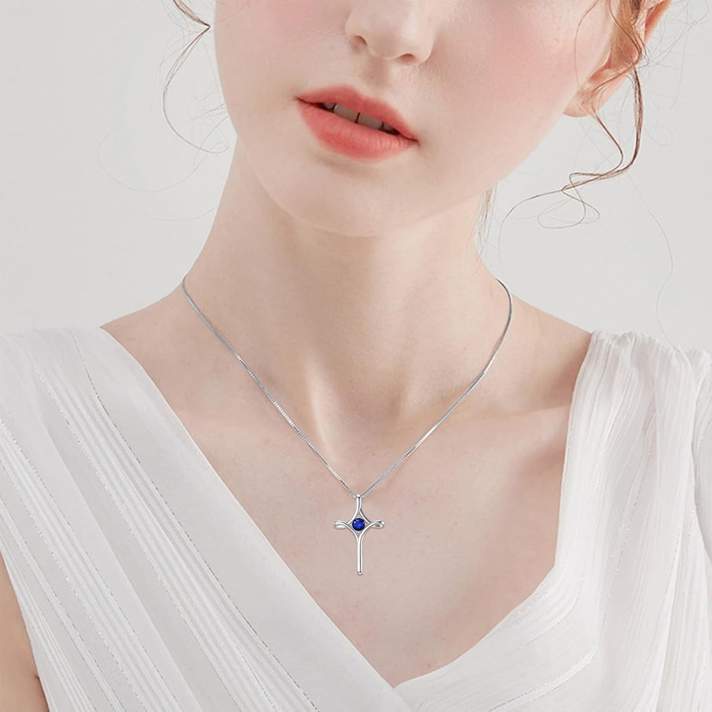 Cross Necklace for Women 925 Sterling Silver Birthstone Cross Necklace Fine Jewelry Anniversary Birthday Gifts for Her - WORLD TIME VISITS