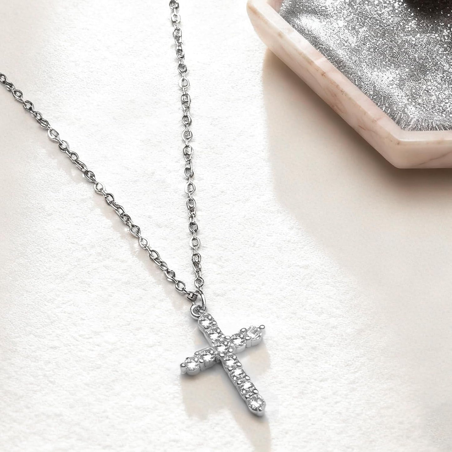 Crown Cross Necklace for Women, 14K Gold Silver Cubic Zirconia Crown Cross Necklace, Diamond Gold Silver Cross Necklaces, Dainty Cross Faith Simple Trendy Charm Jewelry Gift for Women