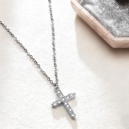 Crown Cross Necklace for Women, 14K Gold Silver Cubic Zirconia Crown Cross Necklace, Diamond Gold Silver Cross Necklaces, Dainty Cross Faith Simple Trendy Charm Jewelry Gift for Women