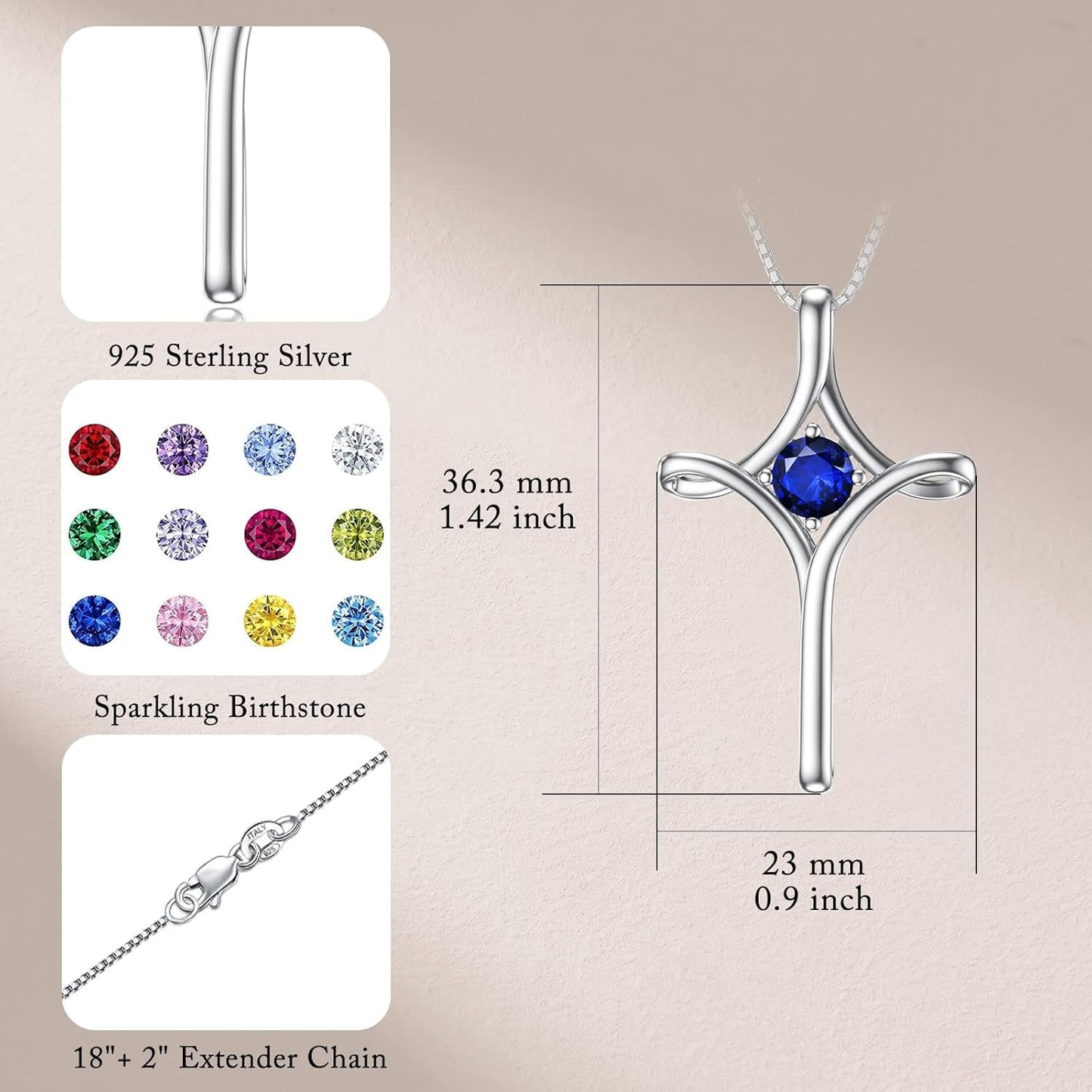 Cross Necklace for Women 925 Sterling Silver Birthstone Cross Necklace Fine Jewelry Anniversary Birthday Gifts for Her