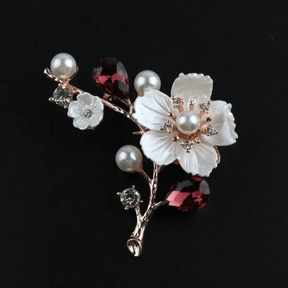Beautiful Alloy Diamond Plum Flower Brooches for Ladies Clothing Accessories Pearl Brooch Gift
