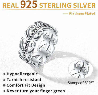 ChicSilver 925 Sterling Silver Filigree Vine Leaf Ring 8mm Retro Celtic Knot Eternity Ring Wedding Band for Women