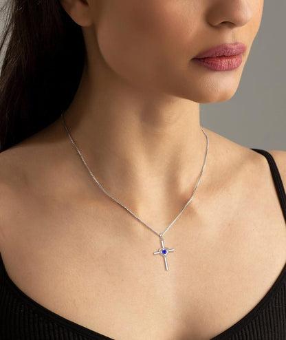 Heart Cross Necklace Sterling Silver Crucifix Pendant Gemstones Criss Jewelry for Women