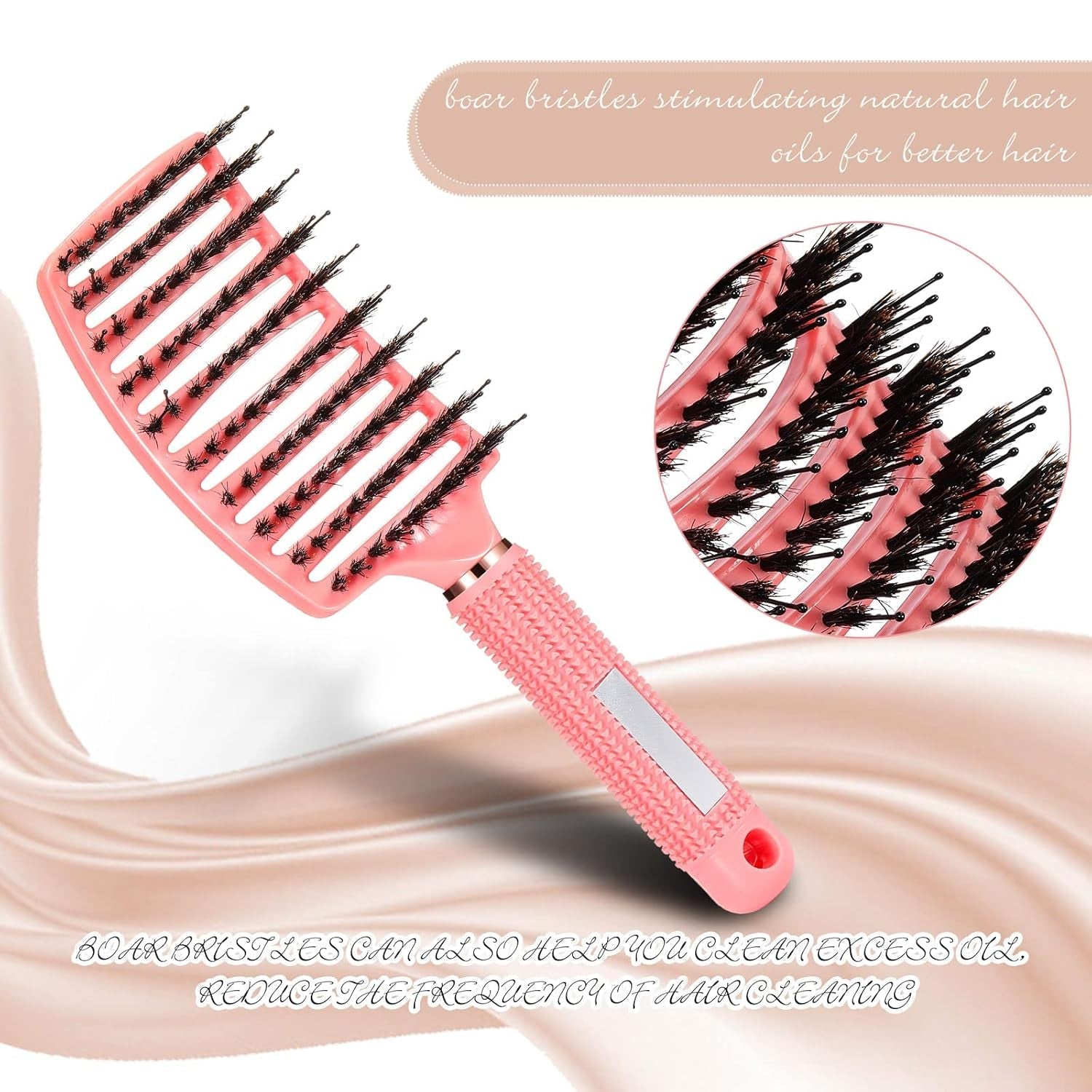 6 Pack Boar Bristle Hair Brushes Curved and Vented Hairbrush Detangler Curved Hair Brushes for Women Detangling Comb for Men Long Wet Dry Thick Curly Blowing Hair Accessories, 6 Colors - WORLD TIME VISITS