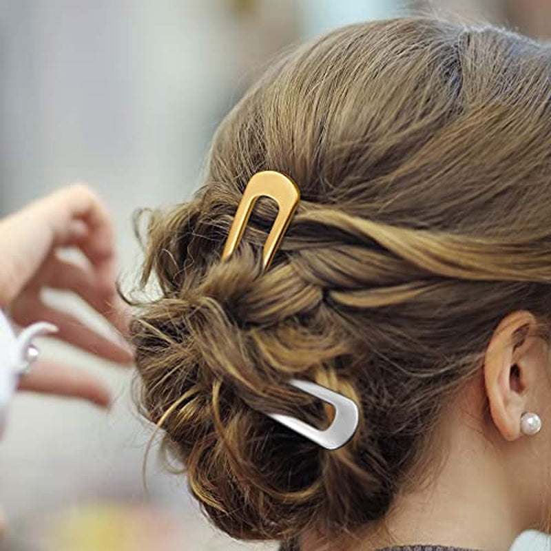 6 Pieces Hair Pins Simple Metal U Shaped French Gold Hair Fork Sticks 2 Prong Updo Chignon Pins for Women Lady Buns Accessories(Gold, Silver, Rose Gold)