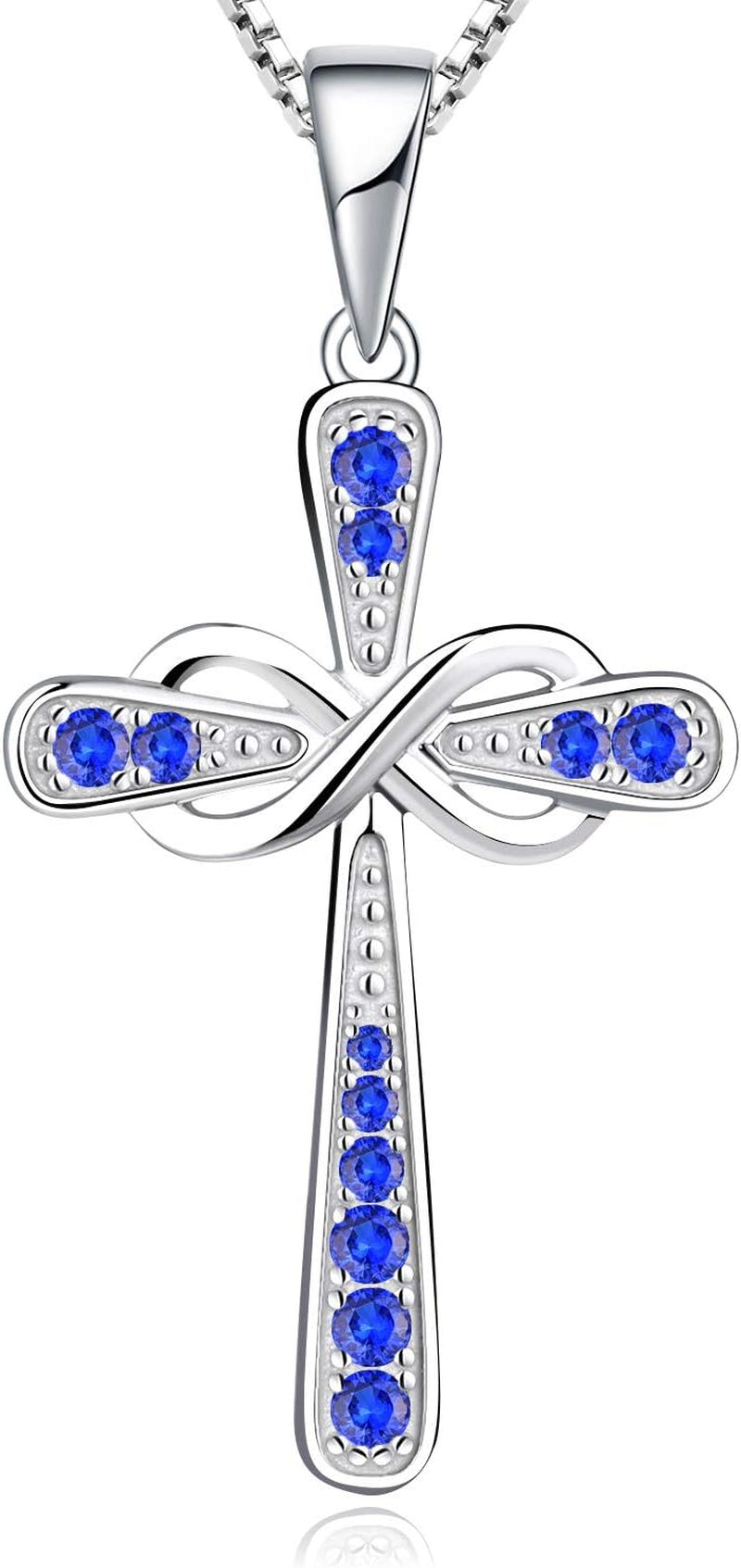 Women'S Cross Necklace 925 Sterling Silver Infinity Pendant Birthstone Criss Jewelry - WORLD TIME VISITS