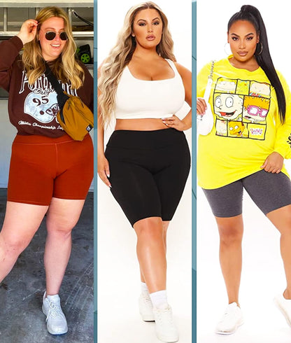 3 Pack plus Size Biker Shorts with Pockets for Women-High Waisted 8" Yoga Pants Workout Shorts