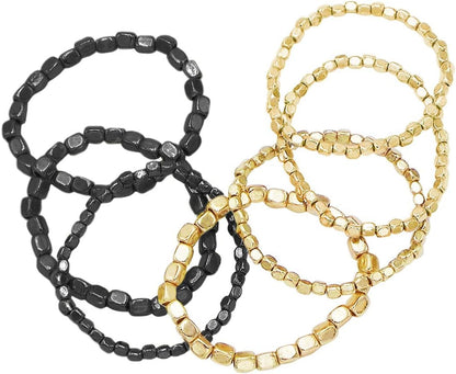 Chunky Nugget Multi-Strand Bracelet Beads - Silver & Gold Bracelets Stack for Casual & Formal Wear - Stylish Gold Beaded Bracelets for Women (Set of 7)