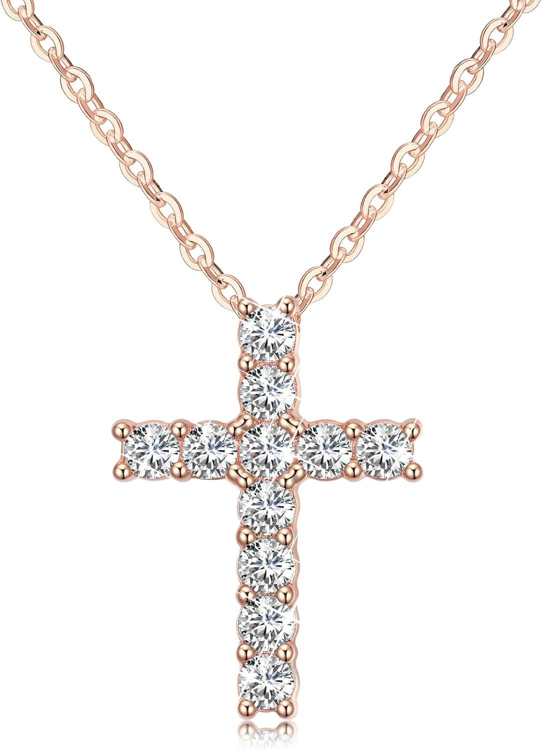 Cross Necklace for Girls Women 925 Sterling Silver 14K Gold Plated 5A Cubic Zirconia Womens Cross Jewelry Pendant, Birthday Valentine'S Day Baptism Christian Gifts for Her Wife (White/14K/Rose) - WORLD TIME VISITS