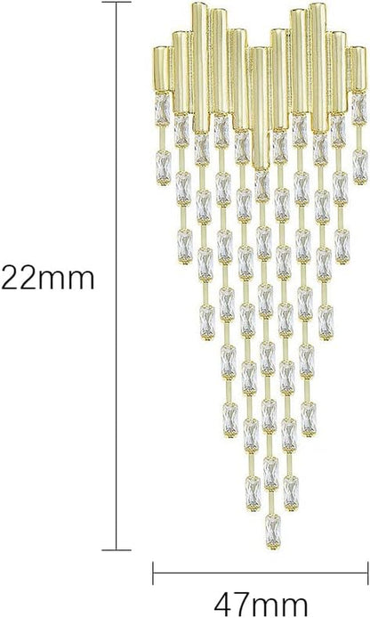 Heart Shaped Brooch Gold Tone Tassel Brooches and Pins for Women Fashion Cubic Zirconia Hanging Chain Brooch
