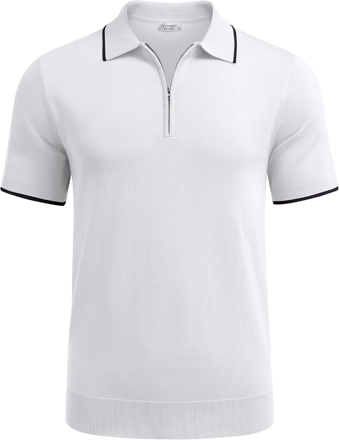 Men'S Zipper Polo Shirt Casual Knit Short Sleeve Polo T Shirt Classic Fit Shirts