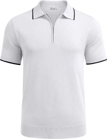 Men'S Zipper Polo Shirt Casual Knit Short Sleeve Polo T Shirt Classic Fit Shirts