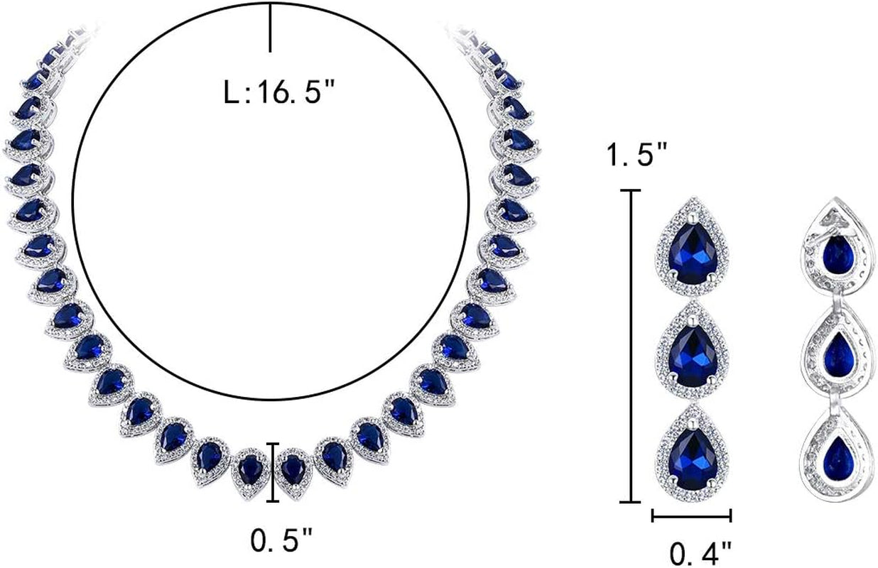 Women'S Silver-Tone Full Prong Cubic Zirconia Teardrop Bridal Necklace Earrings Set