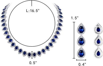Women'S Silver-Tone Full Prong Cubic Zirconia Teardrop Bridal Necklace Earrings Set
