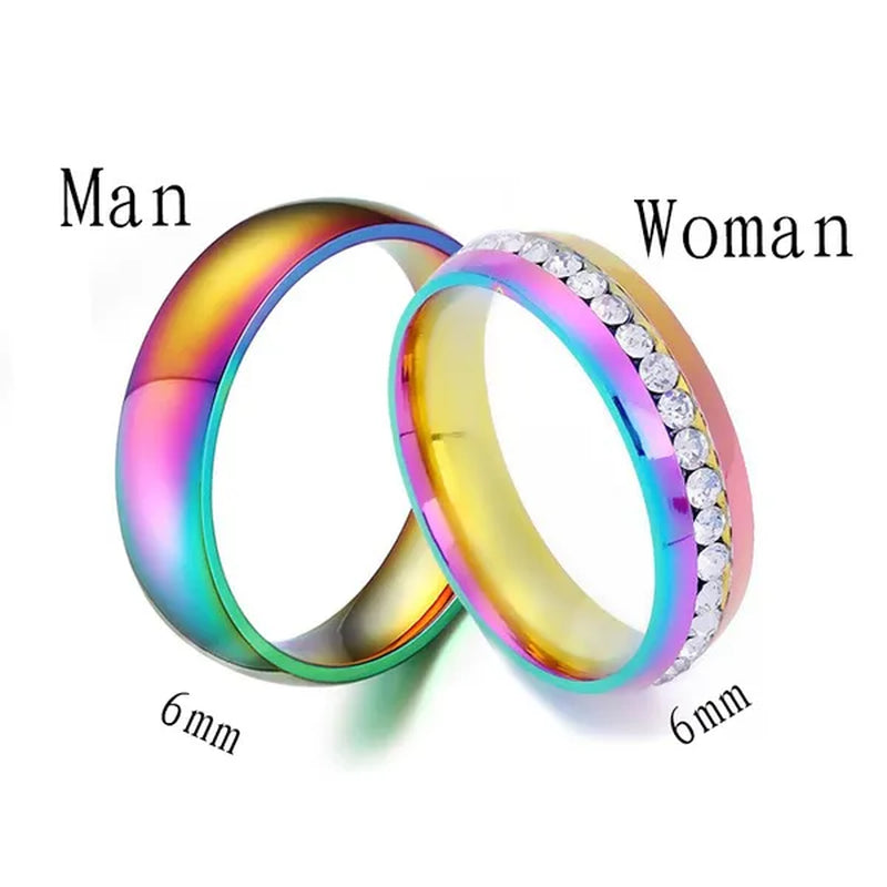 New Fashion Colorful Couple Diamond Ring Simple Glossy Wedding Engagement Titanium Steel Ring Jewelry Size 5-13 - WORLD TIME VISITS