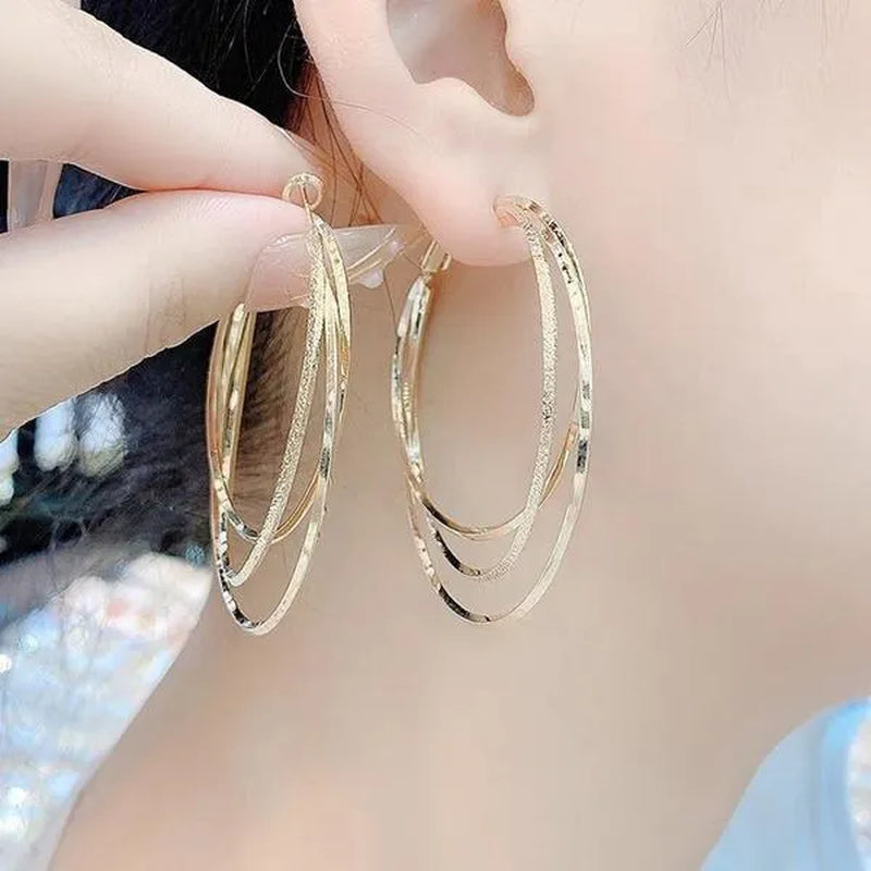 Exquisite Silver Plated Gold Color Three-layer Circle Exaggerated Simple Earrings Romantic Valentine's Day Gift Engagement Earrings Wedding Earrings Anniversary Hoop Earrings Women's European and American Fashion Female Jewelry - WORLD TIME VISITS