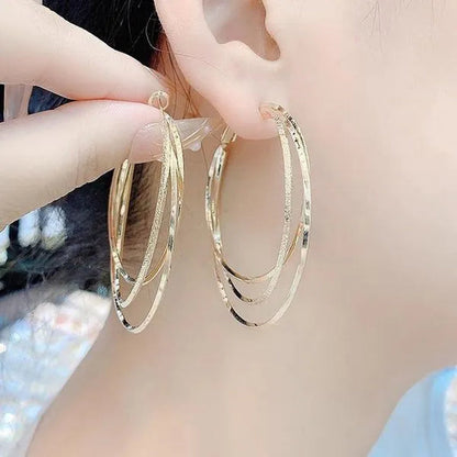 Exquisite Silver Plated Gold Color Three-layer Circle Exaggerated Simple Earrings Romantic Valentine's Day Gift Engagement Earrings Wedding Earrings Anniversary Hoop Earrings Women's European and American Fashion Female Jewelry - WORLD TIME VISITS
