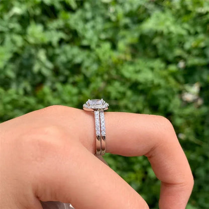 Newshe Halo Oval Cut AAAAA Cubic Zircons Trendy Jewelry Wedding Engagement Ring Set For Women Solid 925 Sterling Silver Sz 4-13