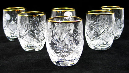 Elegant and Modern Russian Cut Crystal Beverage Glass, Barware for Scotch, Bourbon, Liquor and Cocktail - 8 Oz Beverage Glass Gold Rim, Set of 6