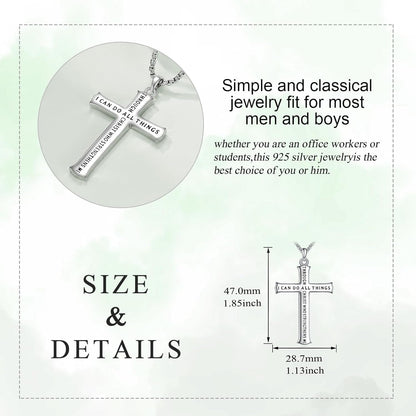 Men'S Cross Necklace Sterling Silver Catholic Faith Cross Pendant Necklace Christian Jewelry Gifts for Men