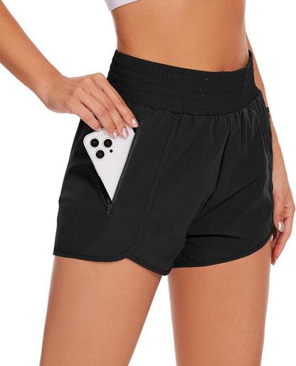 Women'S Athletic Shorts High Waisted Running Shorts with Pockets Sports Short Gym Elastic Workout Shorts