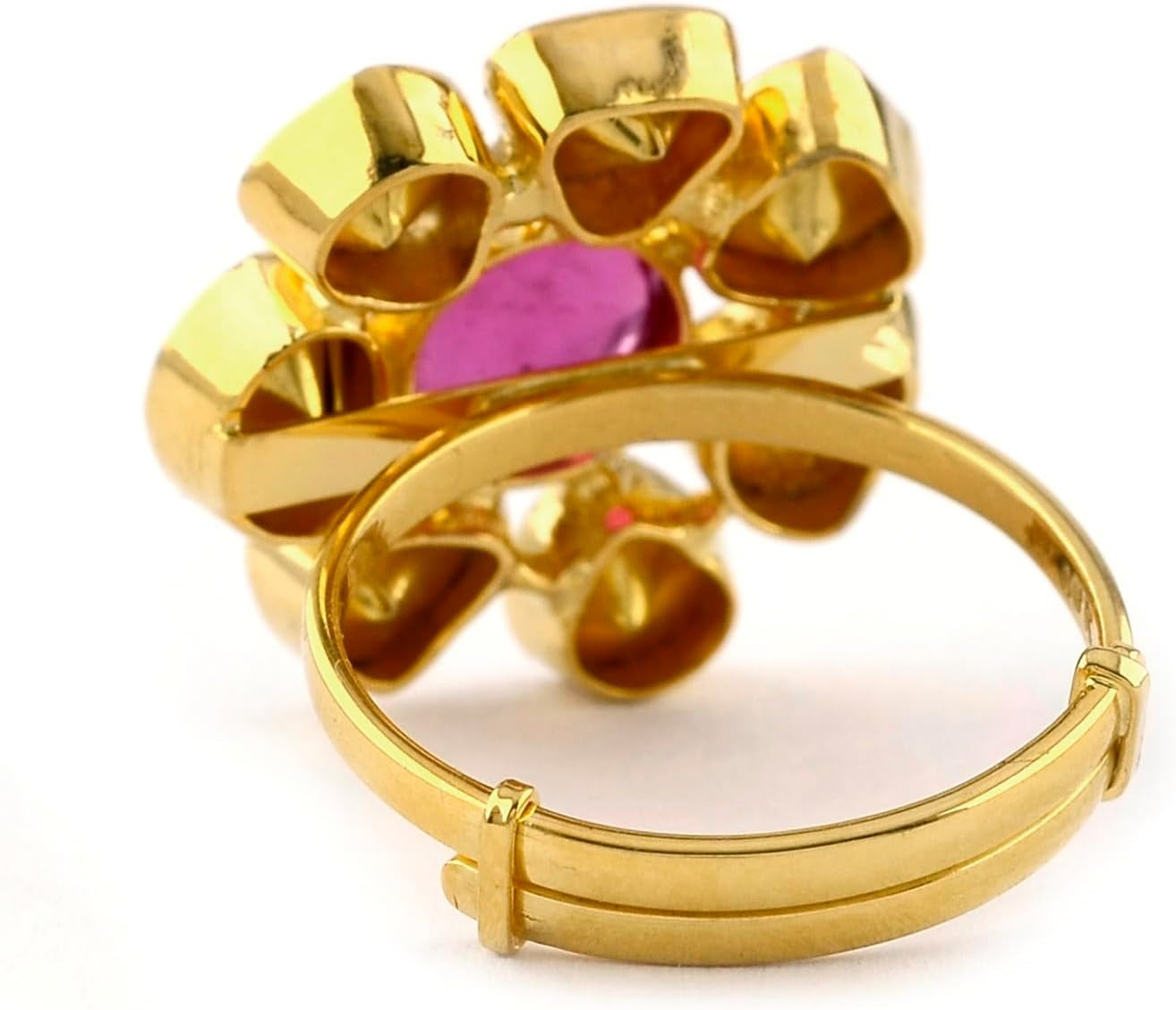 Solid 18K Yellow Gold Genuine Cabochon Ruby and Diamond Polki Ring Traditional Jewelry