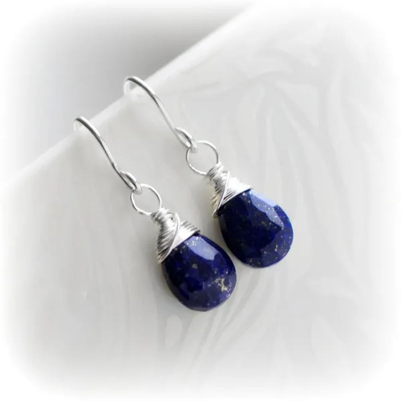 Lapis Lazuli Earrings Sterling Silver, Tiny Lapis Earrings, Navy Blue Earrings