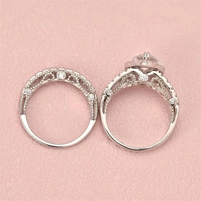 Newshe 4 Carats Wedding Teardrop Shape Engagement Ring Set for Women 925 Sterling Silver White Cubic Zirconia Size 4-13