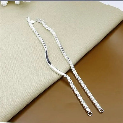 High Quality 925 Sterling Silver Fashion Square Box Chain Bracelet Jewelry Set for Women Men Trendy Jewelry