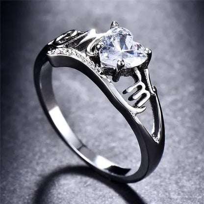 Love Mom Heart Shape Diamond/Amethyst/Emerald/Pink/Blue Sapphire/Black Diamond Nana Ring Grandma Mum Jewelry