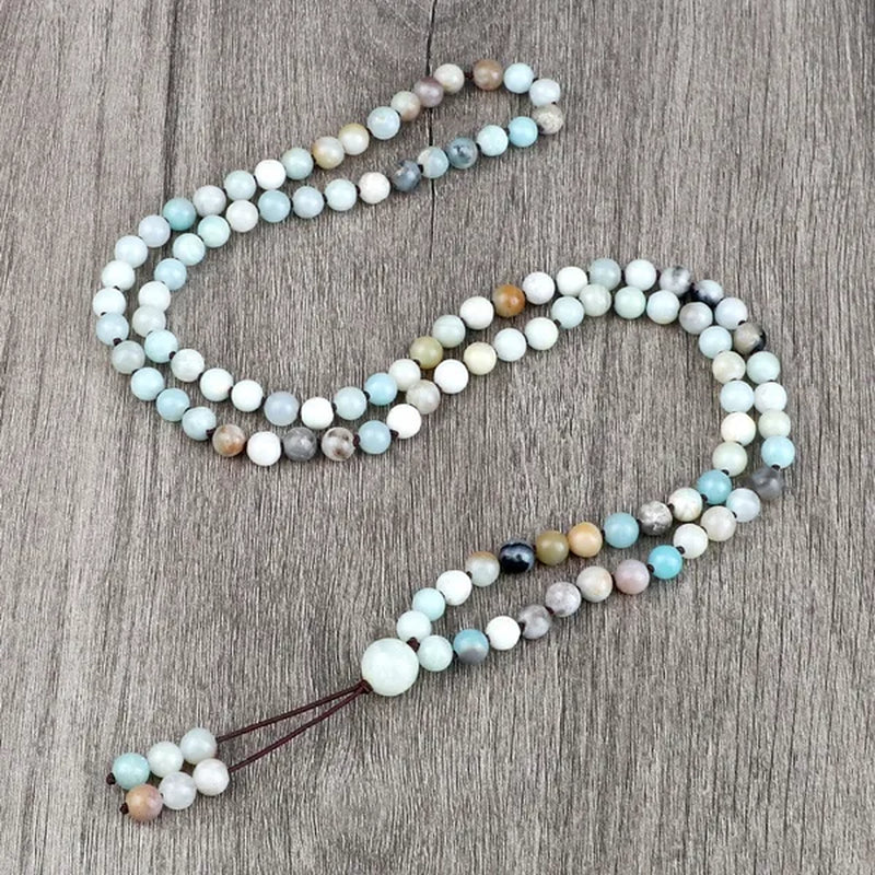 High Quality Men Bracelets 108 Mala Amazonite Beads Natural Stone Elastic Knot Bracelet&Necklace for Women Charms Yoga Jewelry