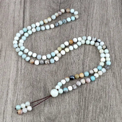 High Quality Men Bracelets 108 Mala Amazonite Beads Natural Stone Elastic Knot Bracelet&Necklace for Women Charms Yoga Jewelry