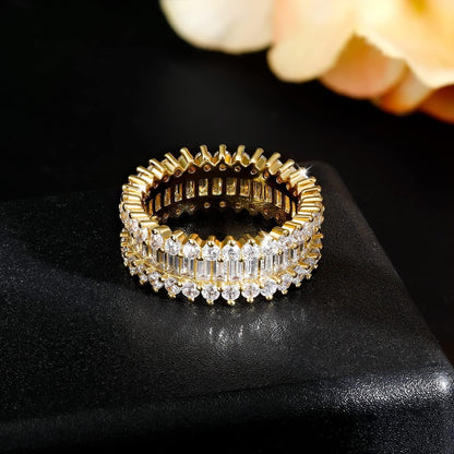 Eternity Rings 18K White Gold Plated Emerald Cut Cubic Zirconia Ring Halo Wedding Band for Women Men