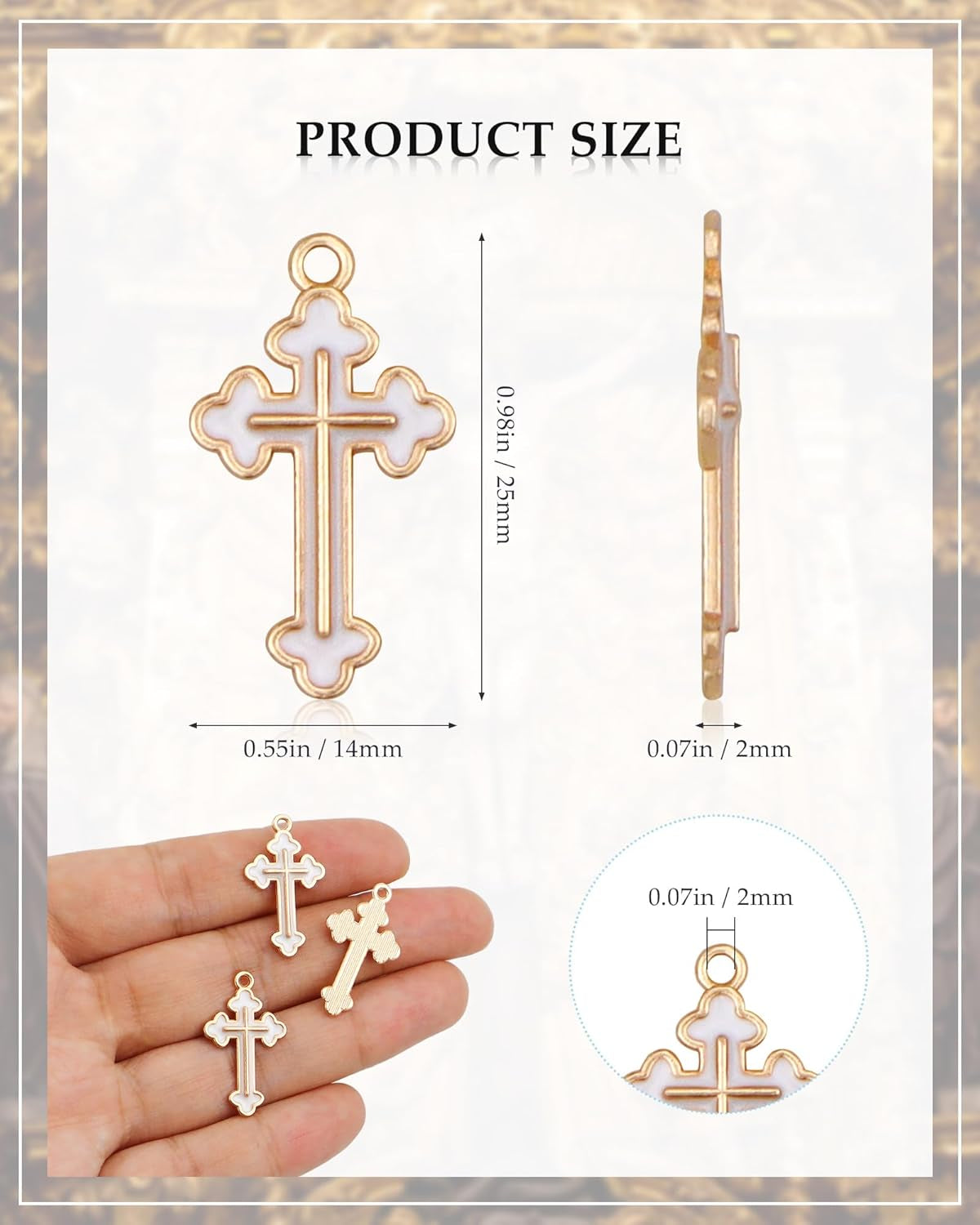 100 Pcs Alloy Enamel White Cross Pendants Gold Plate Cross Dangle Charms for Necklace Bracelet Jewelry Making DIY Crafting