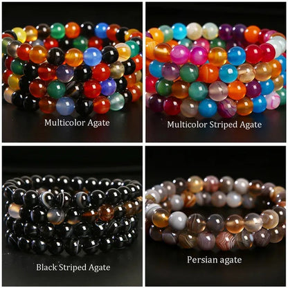 Hot Sale 6-8mm Unisex Natural Stone Bracelet Malachite/Tiger Eye/amethyst/agate/gemstone Bracelet Round Bead Elastic Bracelet Handmade Chakra Treatment Stone Jewelry Ladies Mens Girls
