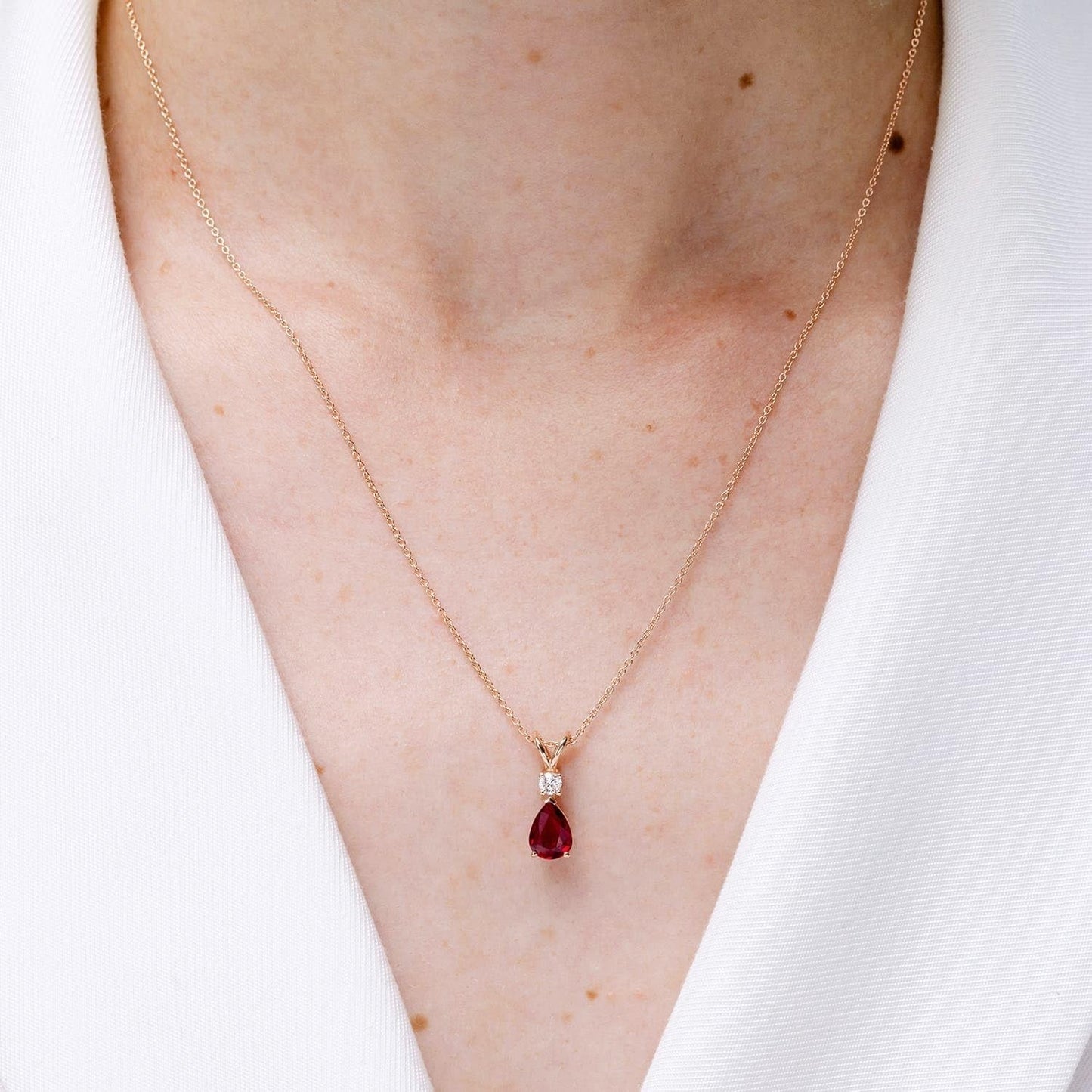 Natural Ruby Teardrop Pendant with Diamond in Silver / 14K Solid Gold/Platinum | July Birthstone, Birthday, Engagement, Anniversary, Wedding Jewelry Gift for Women