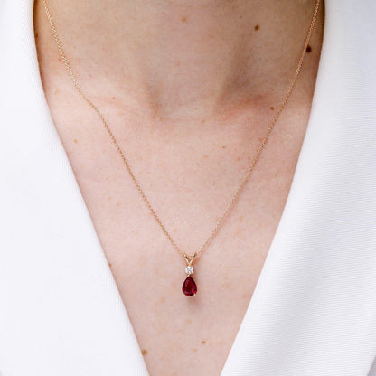 Natural Ruby Teardrop Pendant with Diamond in Silver / 14K Solid Gold/Platinum | July Birthstone, Birthday, Engagement, Anniversary, Wedding Jewelry Gift for Women