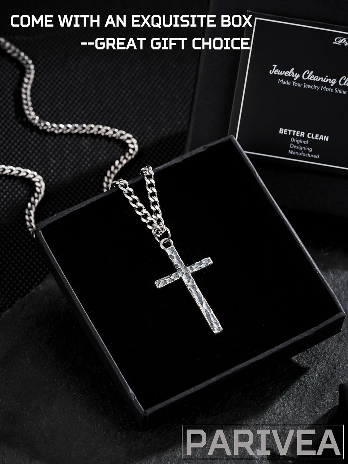 925 Sterling Silver Cross Necklace Men - Oxidized Hammered Cross Pendant with Stainless Steel Cuban Link Curb Chain Vintage Unique Crucifix Necklaces Silver Jewelry for Mens Women 16-30 Inches