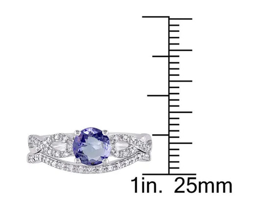 1.00 Carat (Ctw) Tanzanite Engagement Ring & Wedding Band in 10K White Gold with Diamonds