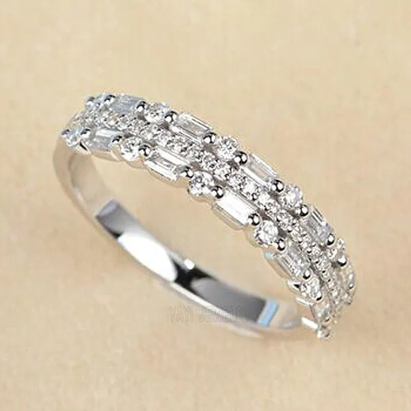 Silver Natural Gemstones Ring White Sapphire Wedding Birthstone Bride Engagement Square Brand Crown Cross Ring Jewelry Size 6 7 8 9 10