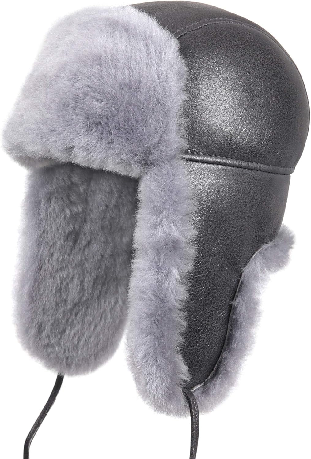 Leather Aviator Shearling Ushanka Trapper Hat Russian Sheepskin Cap Real Fur Winter Hat with Ear Flaps for Men Women - WORLD TIME VISITS