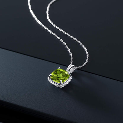 10K White Gold Cushion 8MM Gemstone Birthstone and White Diamond Pendant Necklace | Gold Necklace for Women | with 18 Inch Silver Chain