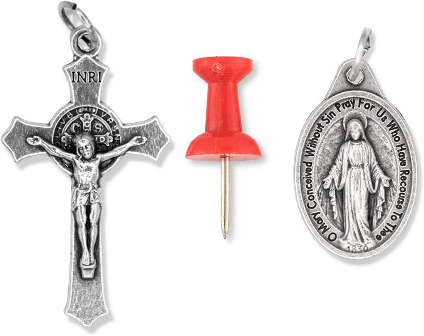 Catholic Necklace St Benedict Crucifix and Miraculous Medal Hypoallergenic Necklace on 24" Ball Chain - Jesus Mary Chain Catholic Necklace for Men, Women, Adults