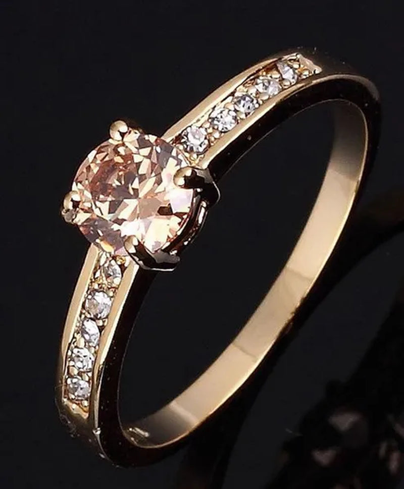 Woman's Round Cut Blue Aquamarine Golden Wedding Ring Wedding Ceremony Party Fancy Shaped Women Rings with Shiny CZ Daily Wear Fashion Jewelry