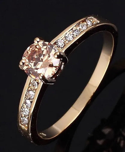 Woman's Round Cut Blue Aquamarine Golden Wedding Ring Wedding Ceremony Party Fancy Shaped Women Rings with Shiny CZ Daily Wear Fashion Jewelry
