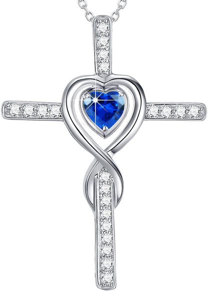 Love Infinity Necklace for Her Birthday Gifts Wife Mom March April Birthstones Aquamarine and More Stones Jewelry 925 Sterling Silver