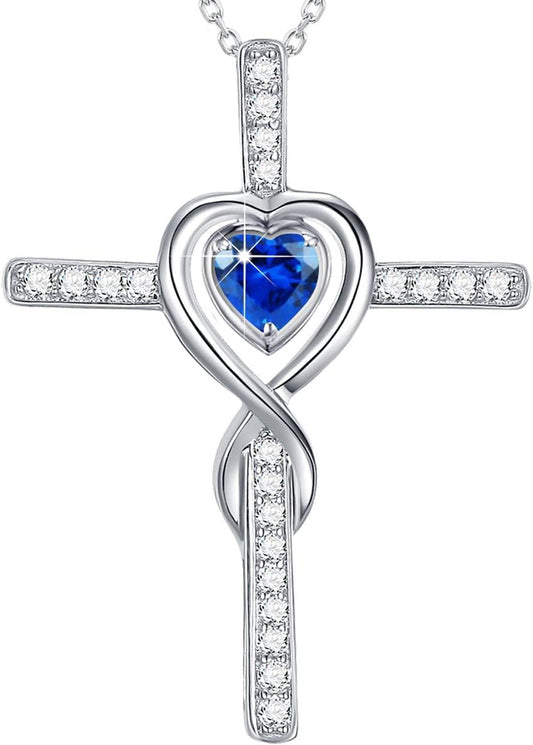 Love Infinity Necklace for Her Birthday Gifts Wife Mom March April Birthstones Aquamarine and More Stones Jewelry 925 Sterling Silver