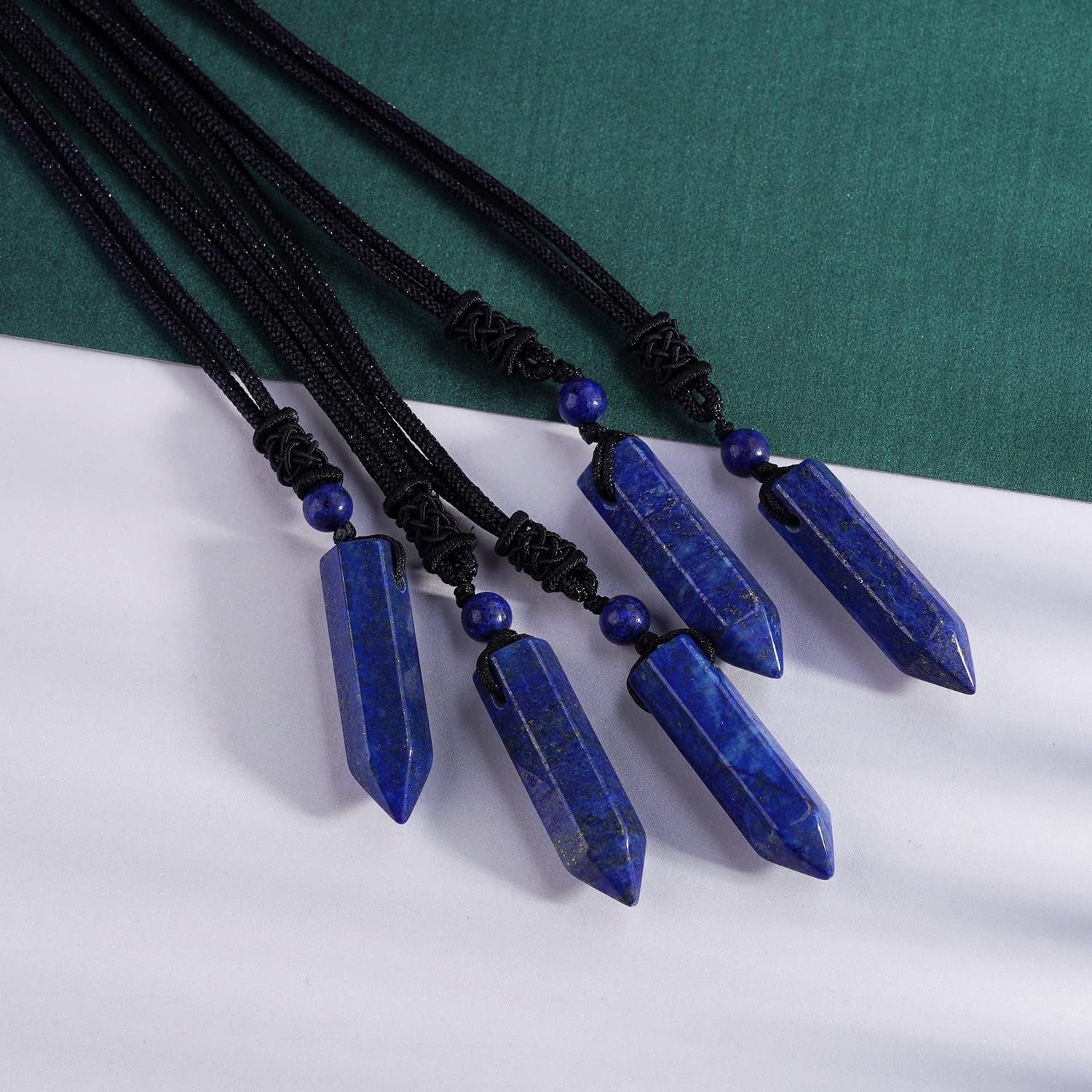 Hexagonal Crystal Points Pendant Necklace Black Obsidian Healing Stone Necklace Adjustable Rope Reiki Gemstone Necklace Handmade Jewelry for Men Women - WORLD TIME VISITS