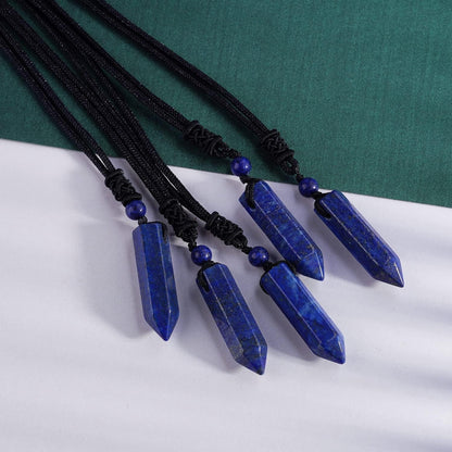 Hexagonal Crystal Points Pendant Necklace Black Obsidian Healing Stone Necklace Adjustable Rope Reiki Gemstone Necklace Handmade Jewelry for Men Women - WORLD TIME VISITS